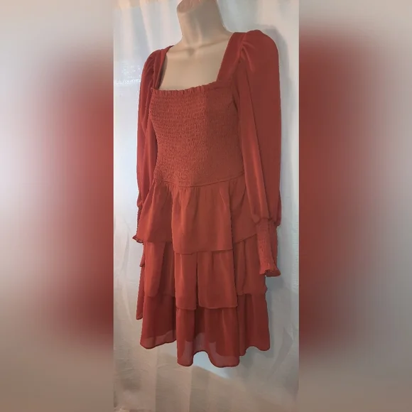 Elegant Rust Tiered Dress - Picture 11 of 15